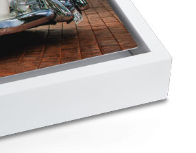 White Slim Float frame on a metal print