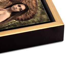 Gold Slim Float frame on a metal print
